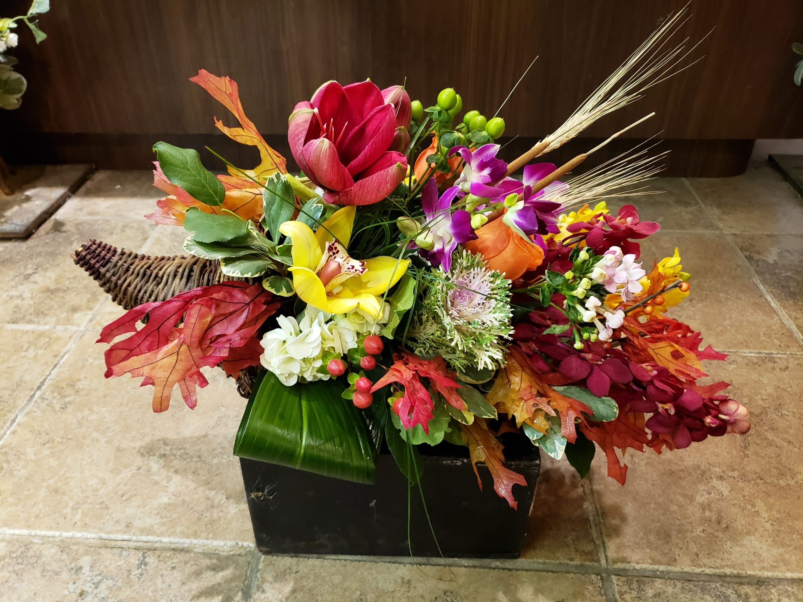Autumn's Cornucopia harvest arrangement