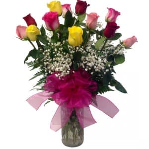 Dozen multi-color roses bouquet
