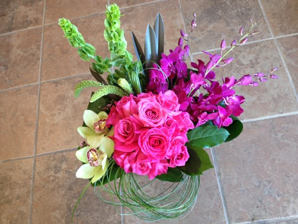 Flamingo Garden tropical arrangement in coral and pink