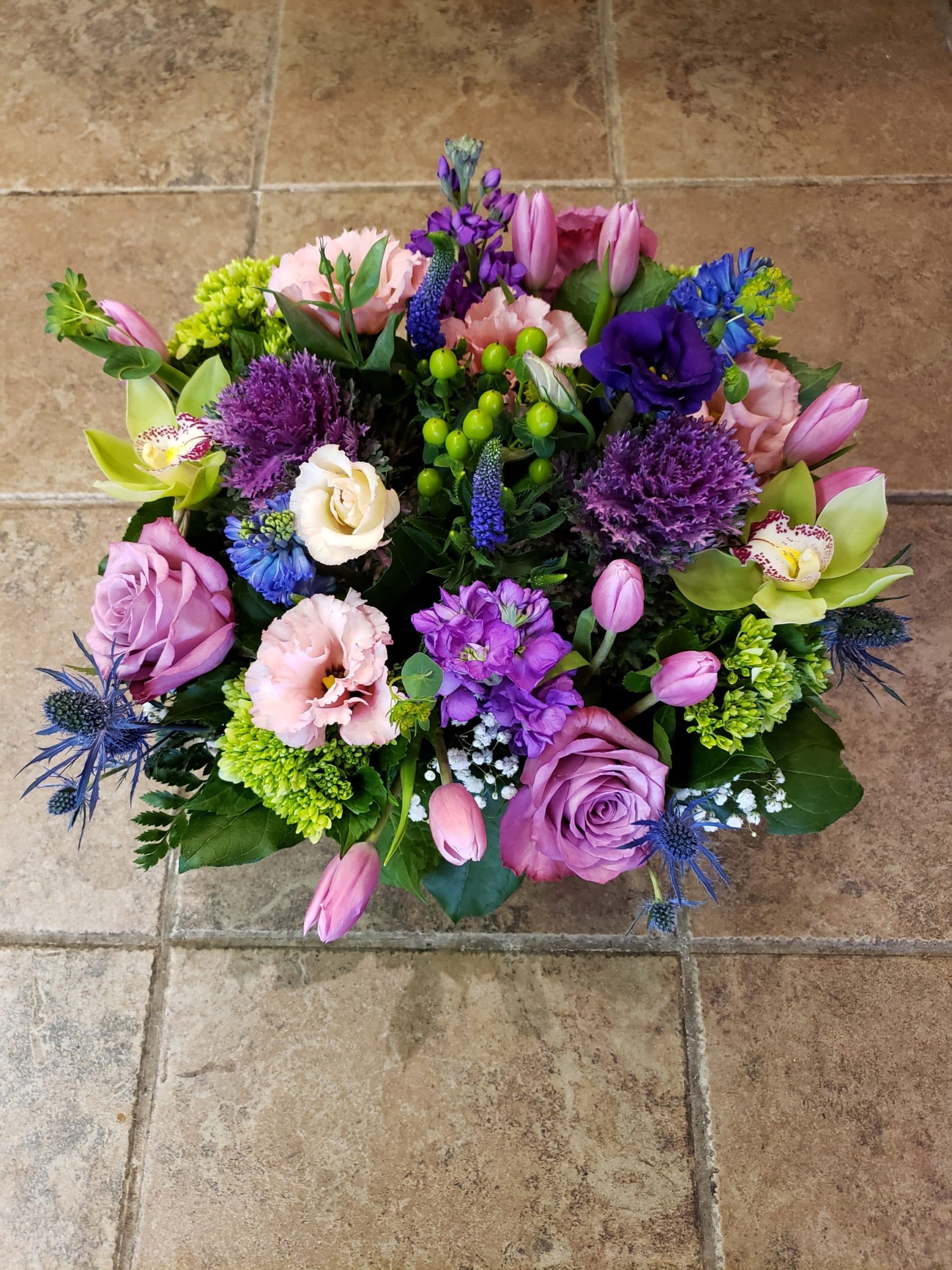 Purple Haze bouquet with lisianthus dahlia and lavender