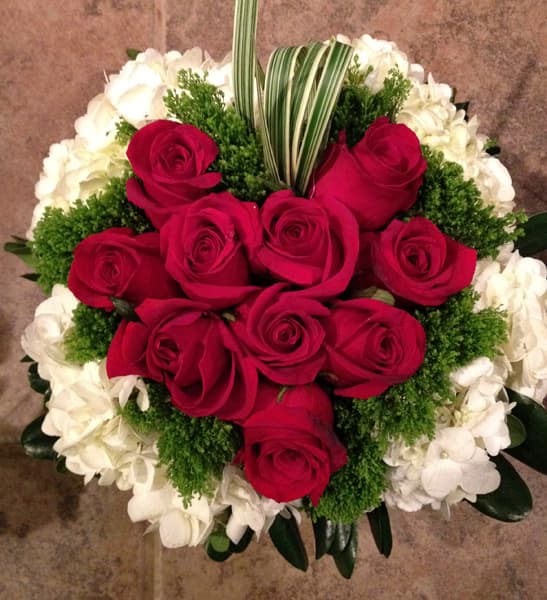 The Heart You Hold red and burgundy rose bouquet