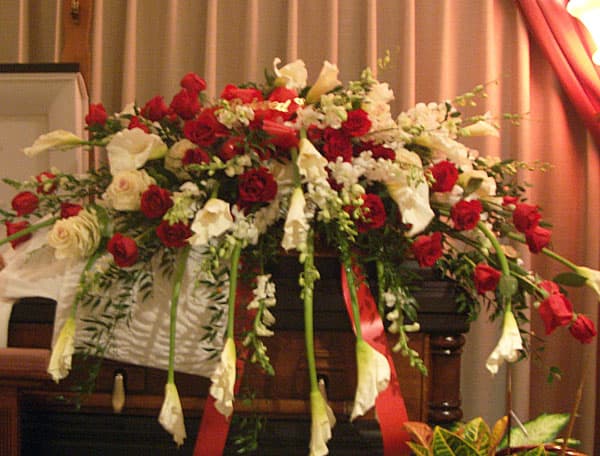 Red & White Casket Spray