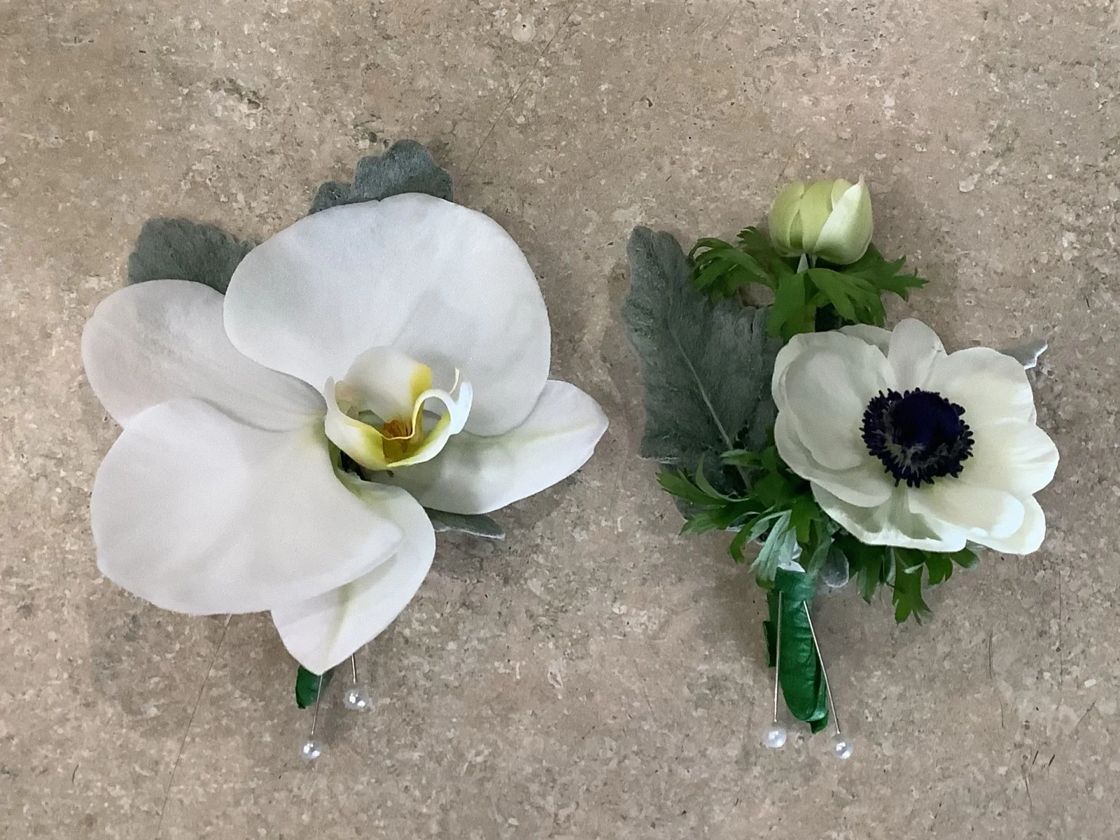 Cymbidium orchid wrist corsage with satin ribbon