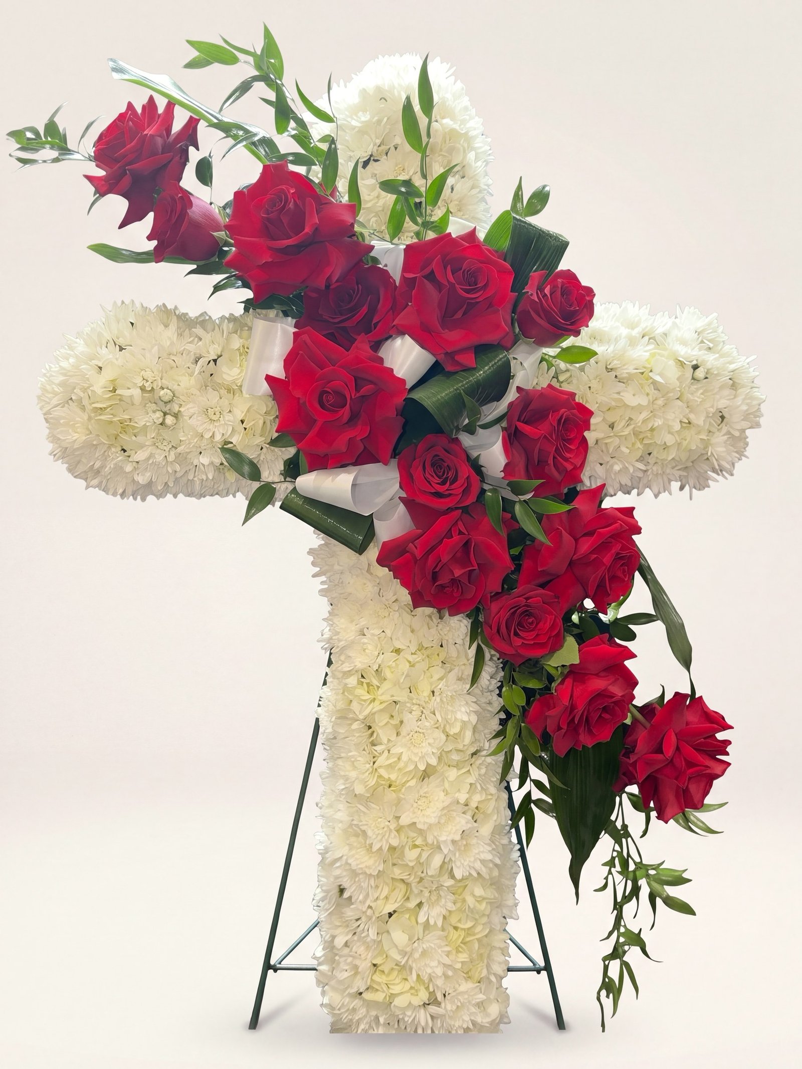 Crimson Grace Cross, close-up of the red rose cascade