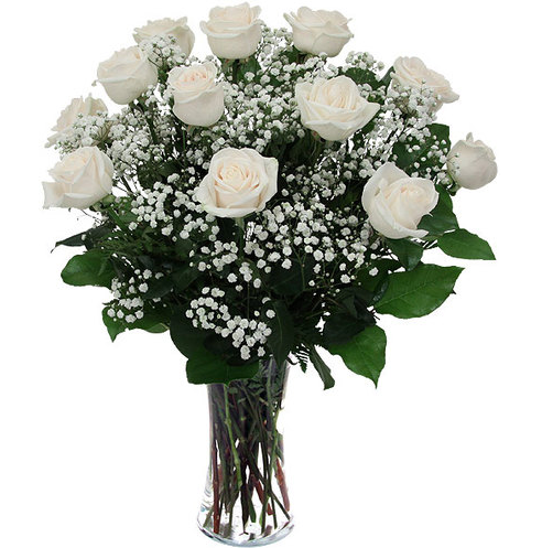 Dozen white roses bouquet